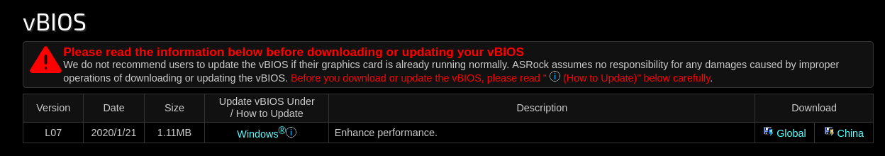 Screenshot showing VBIOS session in ASRock website, description bellow