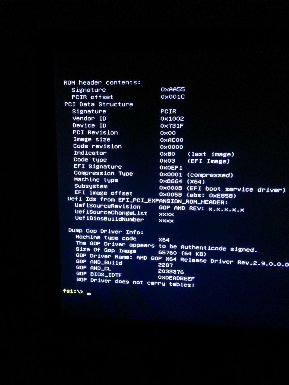 Screenshot of AMDVBFlash running in UEFI shell