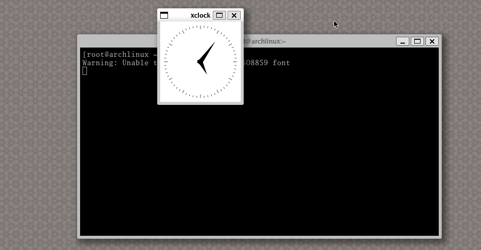 Screen capture showing xclock inside weston